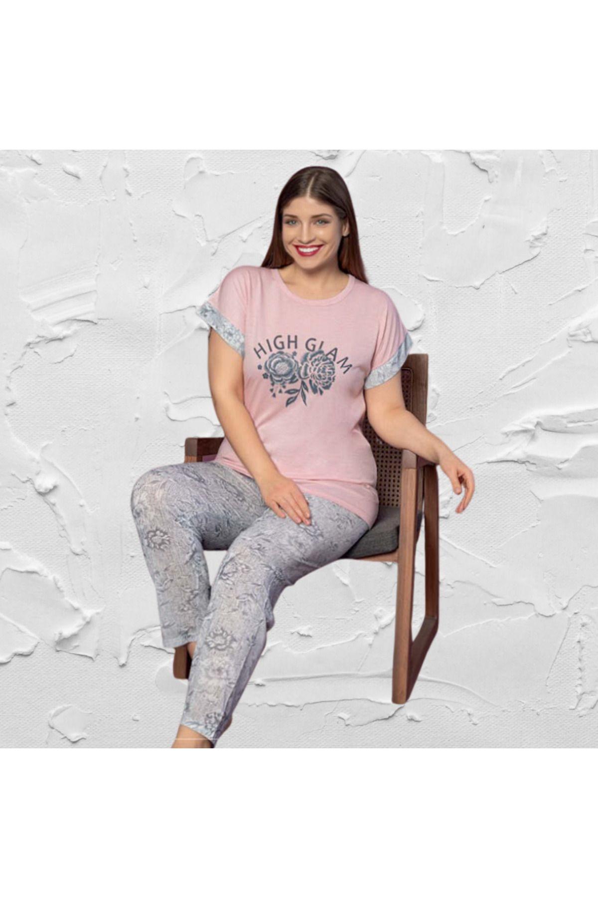 

Women s Style Plus Size Pajama Set Short Sleeve Long Leg Pink Gray Colored Big Size Summer Pajama Set 2XL