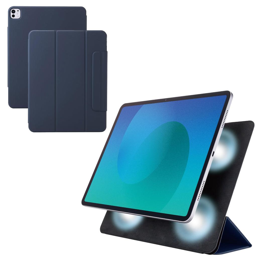 Elecom IPad Pro Case Magnetic Two Adjustable Angle Pencil Auto Navy 13-inch (M4) Cover, Lightweight, Slim, Adhesive, Settings, Storage, Sleep/Wake,