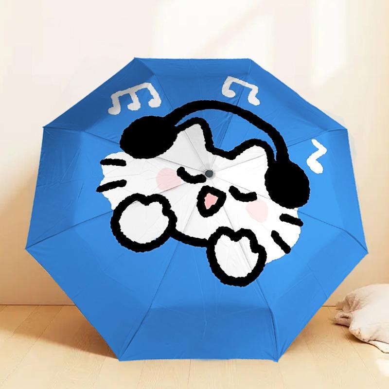 Chill Out: Cute Cat Headphones Music Note Day Umbrella - Auto Open Close, Outdoor  Lightweight Durable, Perfect Gift 027