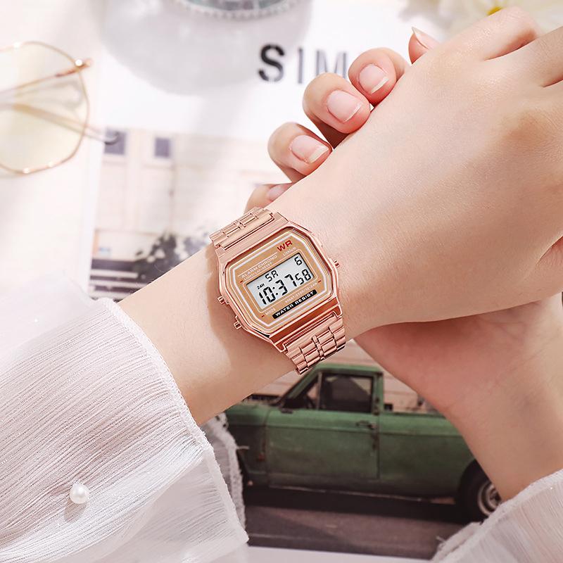 Led Stainless Steel Band Watch Luxury Waterproof Retro Digital Sports Watch Men Women Luminous Electronic Wrist Watch Clock Gift