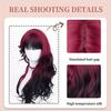 Long Wavy Synthetic Wig With Black To Red Ombre Highlights Gothic Style Full Cap Hairpiece Women