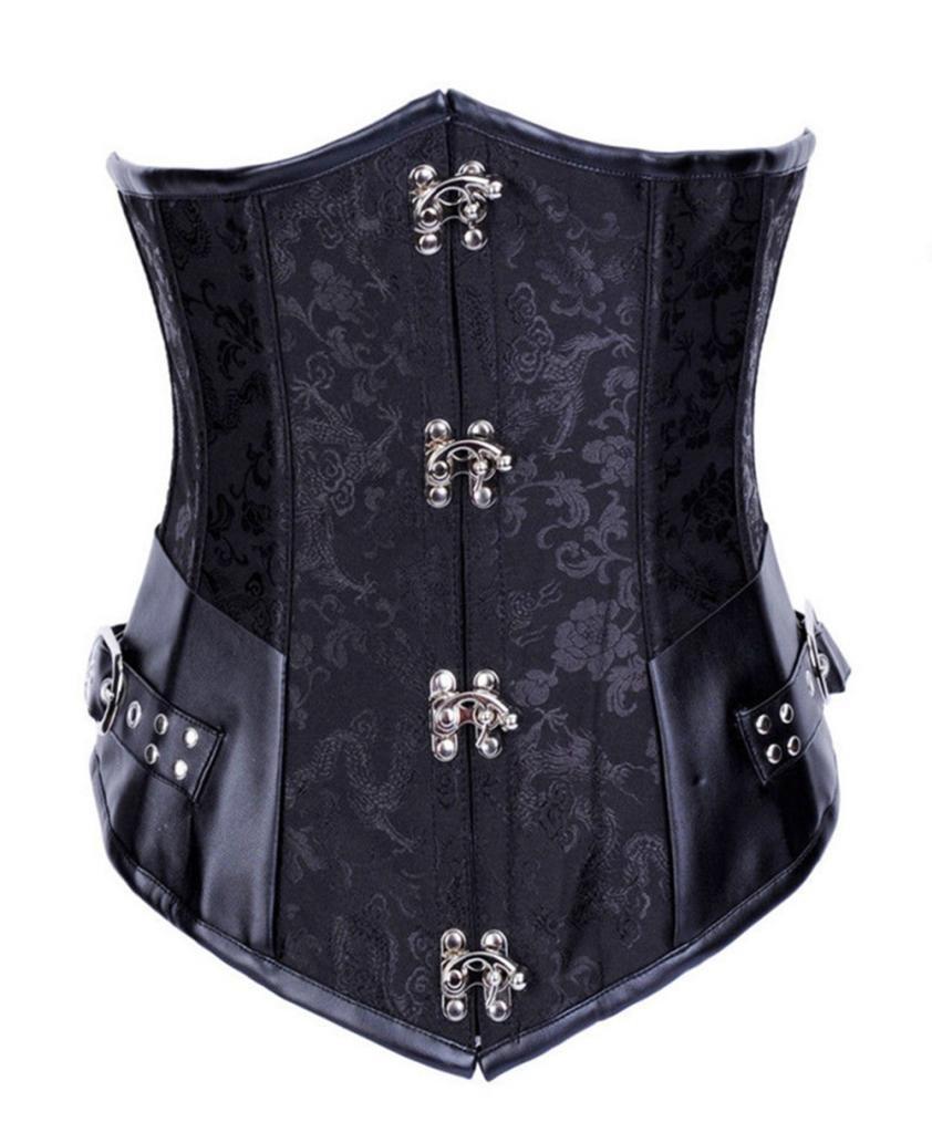

diet corset with slender waist and embroidered steel faux punk style underbust corset [Filaisi] Ladies clasp, boned, leather, (black, XL) чорний