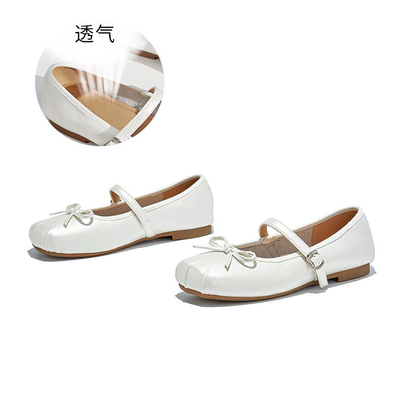 Leather bow Mary Jane women's shoes 2025 autumn new square head buckle fashion single shoes not tired feet shoes women