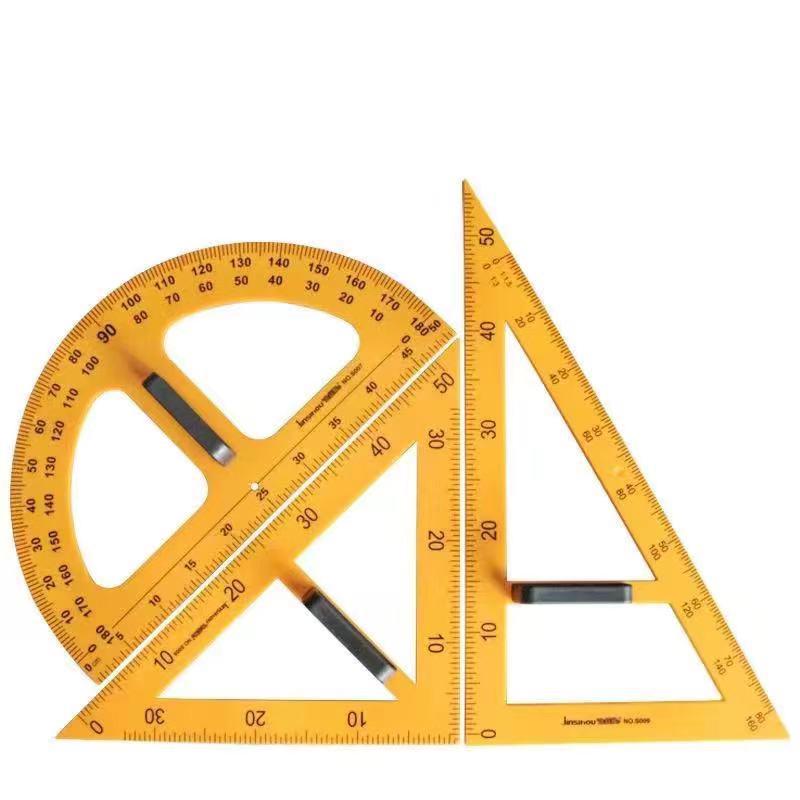 Golden Snub-nosed Monkey Teaching Aid Set: Large Plastic Protractor, Ruler, Compass with Handle