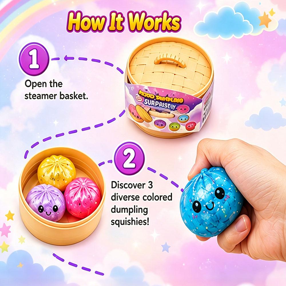 3Pcs Cute Face Malt Sugar Bao Bun Squishy Steamer Set Mystery Pull Stretch Fidget Sensory Anti Stress Relief Desk Gadget