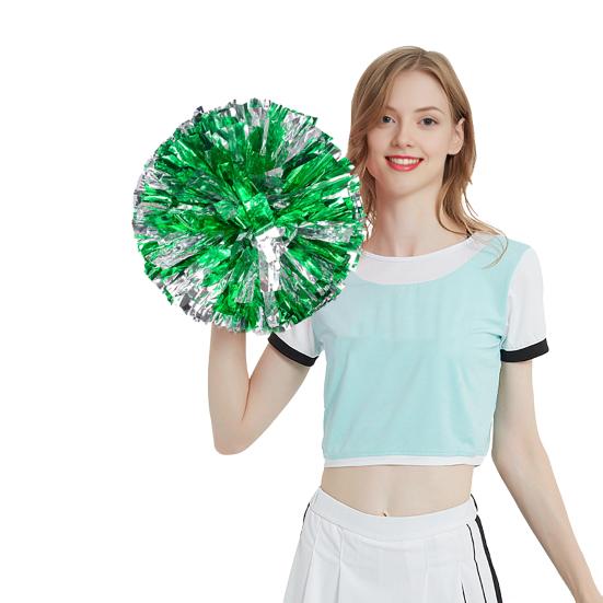 Cheerleading Pom Poms with Handle Cheerleader Squad Spirited Pompoms Metallic Foil Cheer Hand Flowers for Team Spirit Sports Dance Cheering Party