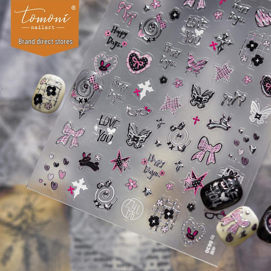 Tomoni Dark Style Nail Stickers: Little Rabbit & Bow Ornaments for DIY Nail Art