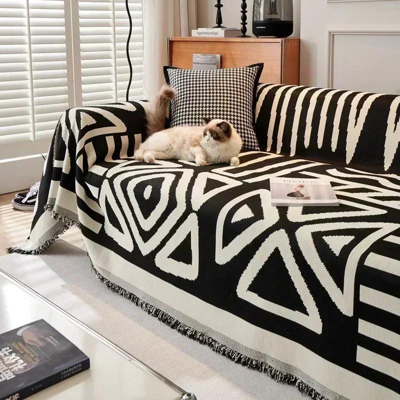 Geometric Printed Sofa Blanket Chenille Dustproof Anti-scratch Sofa Mat for Living Room Multipurpose Furniture Protection Cover