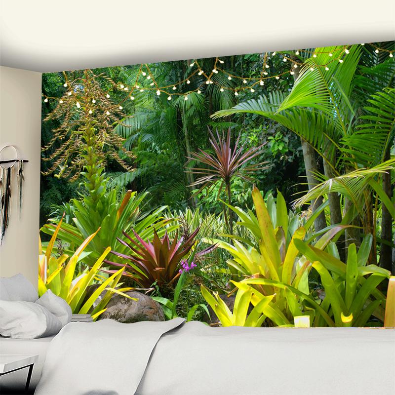 Tropical Rainforest Tapestry Wall Hanging Family Bedroom Decoration Polyester Fabric Bohemian Plant Art Printing