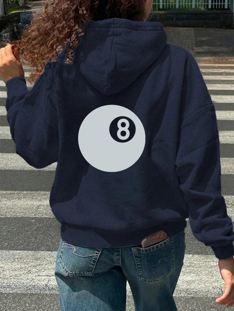 

Autumn Hoodies No.8 Ball Pattern Printed Sweatshirts Warm Fleece Comfortable Pullovers Fashion Pocket Loose Oversized Unisex Top 3XL