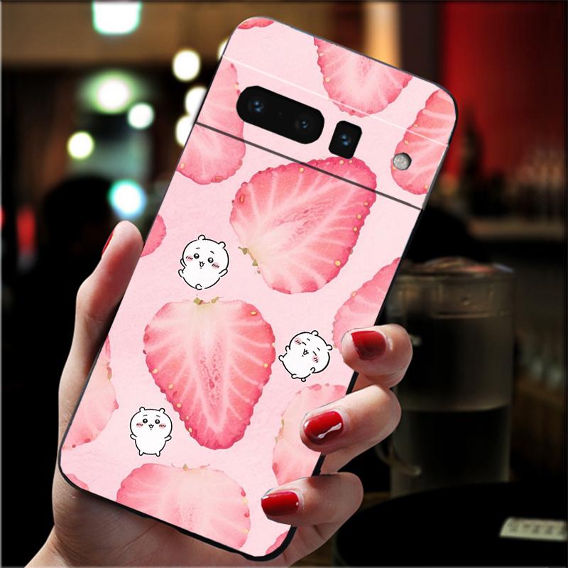 For Google Pixel 10 9 Pro XL Silicone Phone Soft Case For Google Pixel 9A 8A 7A 6A 5 Cover Shell Strawberry Cat Cartoon