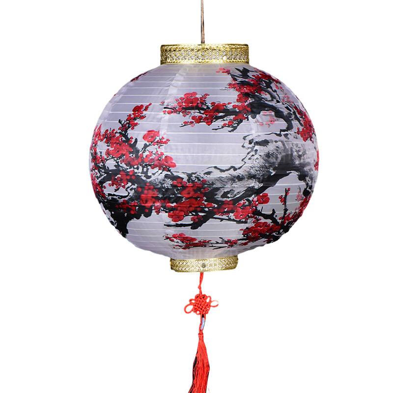 32x36cm Chinese Ancient Handheld Lantern Hanging Lamp Ink Garden Holiday Decor Printed Flower Round Chinese Lantern Party Decor