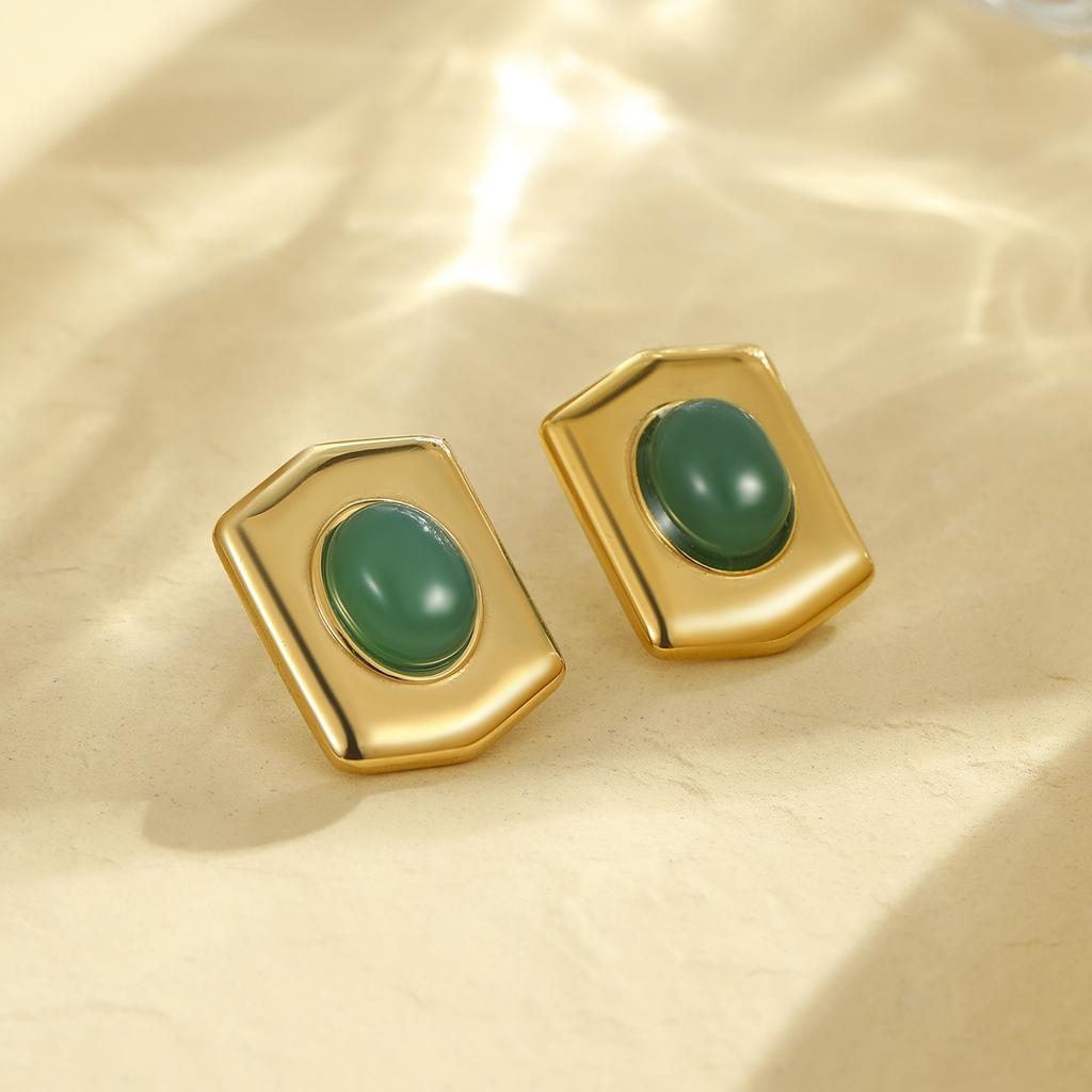 GEMCHIC Women's 18K Gold Plated Stainless Steel Geometric Hexagon Shield Earrings Vintage Fashion Personality Earrings