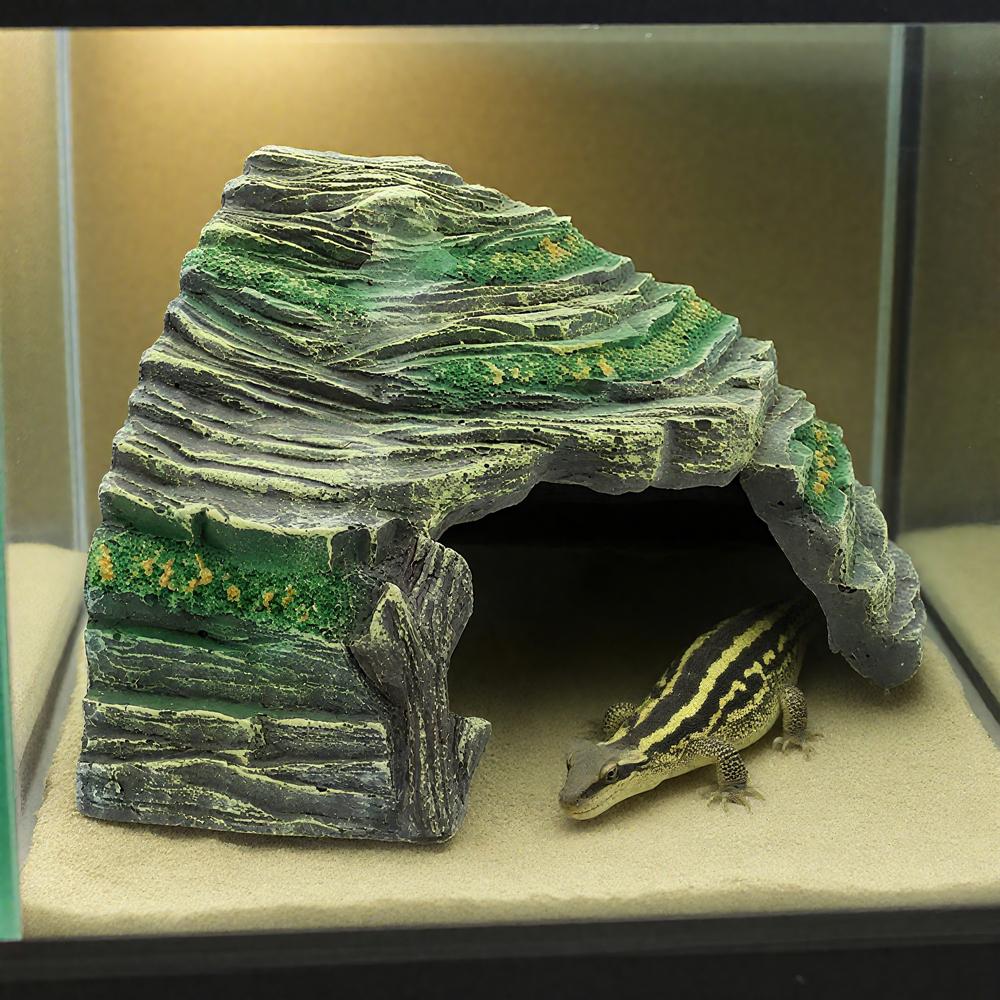 Resin Rock Cave Decoration Hideout Cave Sunbathing Platform for Pet Cages Fish Tanks Mini Amphibians Snake Gecko Money Turtles