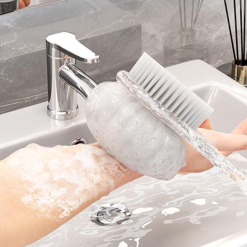 Dual-Sided Long Handle Bath Brush - Soft Bristle Back Scrubber for Home