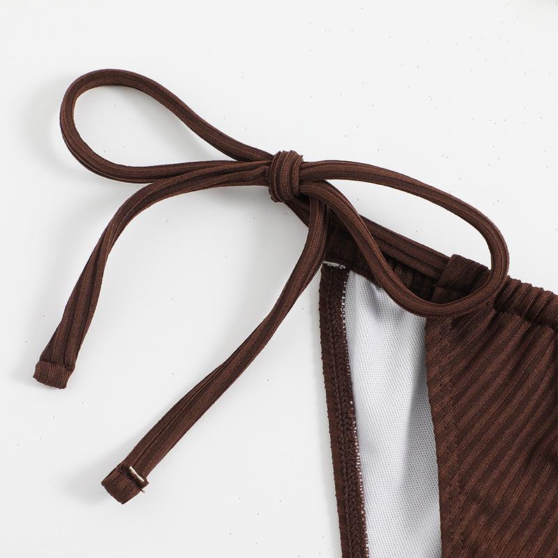 2023 Women's High Waist Halter Tie Bikini Three-Piece Set with Mesh Split Skirt