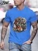 Japanese Harajuku Lotus Koi Print T Shirt Men Fashion AllMatch Streetwear Crewneck Cotton Clothing Unisex Summer Loose TShirts