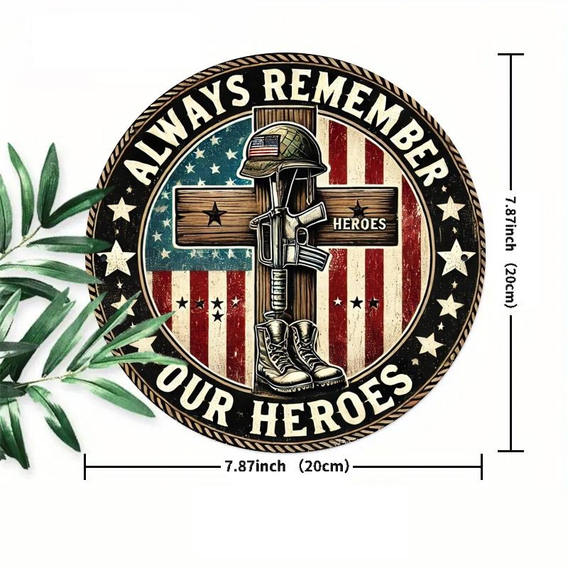 Vintage Patriotic Army Boots & Cross Round Aluminum Sign