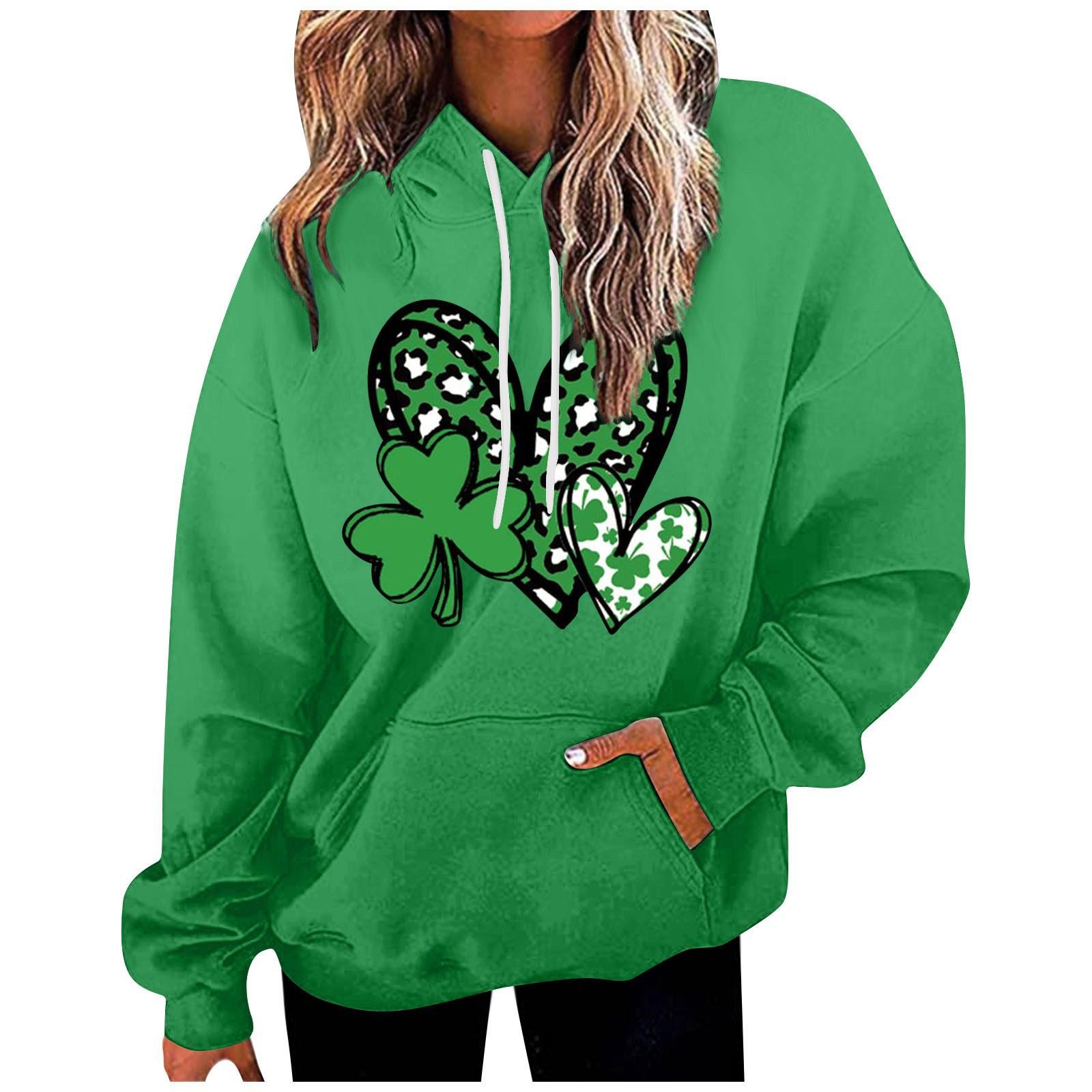 

Женская повседневная мода с длинным рукавом St. Толстовка с капюшоном ко Дню Святого Патрика L