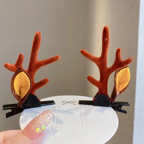 1 Pair Kids Reindeer Antler Hair Clips Soft Plush Christmas Hairpin for Baby Girl Toddler Cute Photo Prop Party Hair Accessory