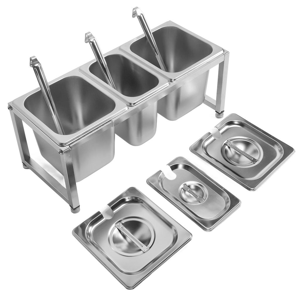 Stainless Steel Telescopic Jam Pot with Holder Condiment Dispenser Rack Milk Tea Shop Jam Basin Stand No.27 2pcs 2.2L