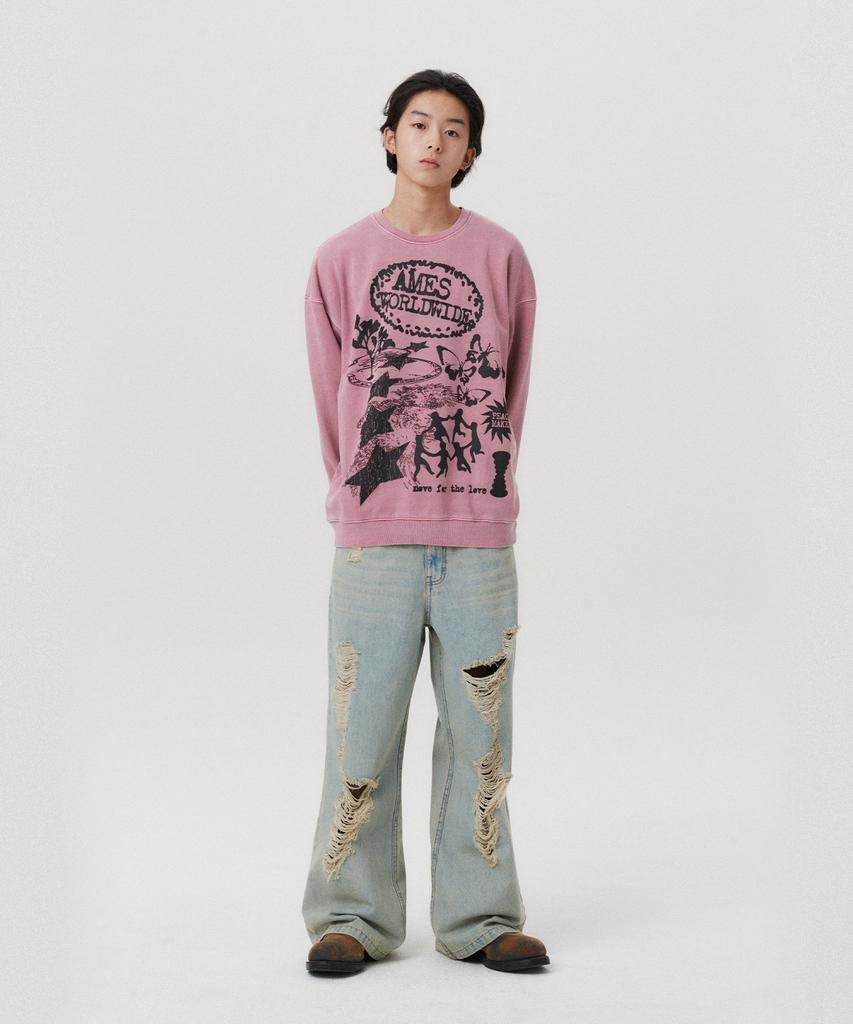 AMES-WORLDWIDE Graphic Pigment Sweatshirt Pink(Am2Efum441A)