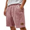Men Corduroy Shorts Relaxed Fit Elastic Waistband Casual Drawstring Shorts with Pockets Button Closure Design for Everyday Wear