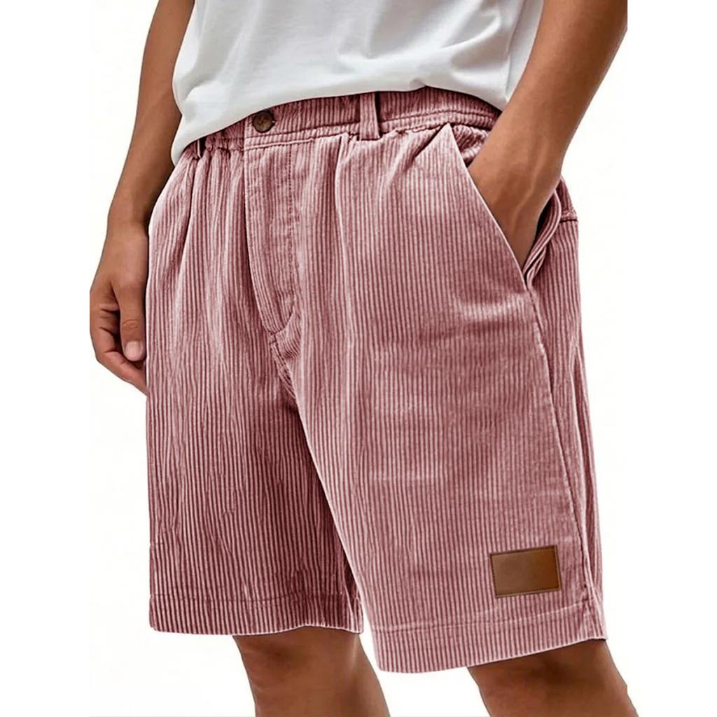 Men Corduroy Shorts Relaxed Fit Elastic Waistband Casual Drawstring Shorts with Pockets Button Closure Design for Everyday Wear