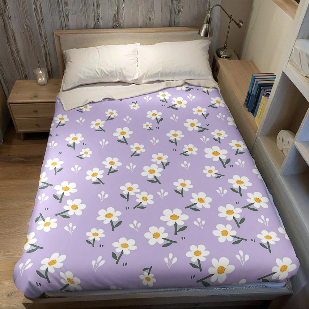 Lilac Daisy Sprig Flannel Blanket Warm Soft Halloween Christmas Couch Warm Cozy Decorative Decor Gift for All Season