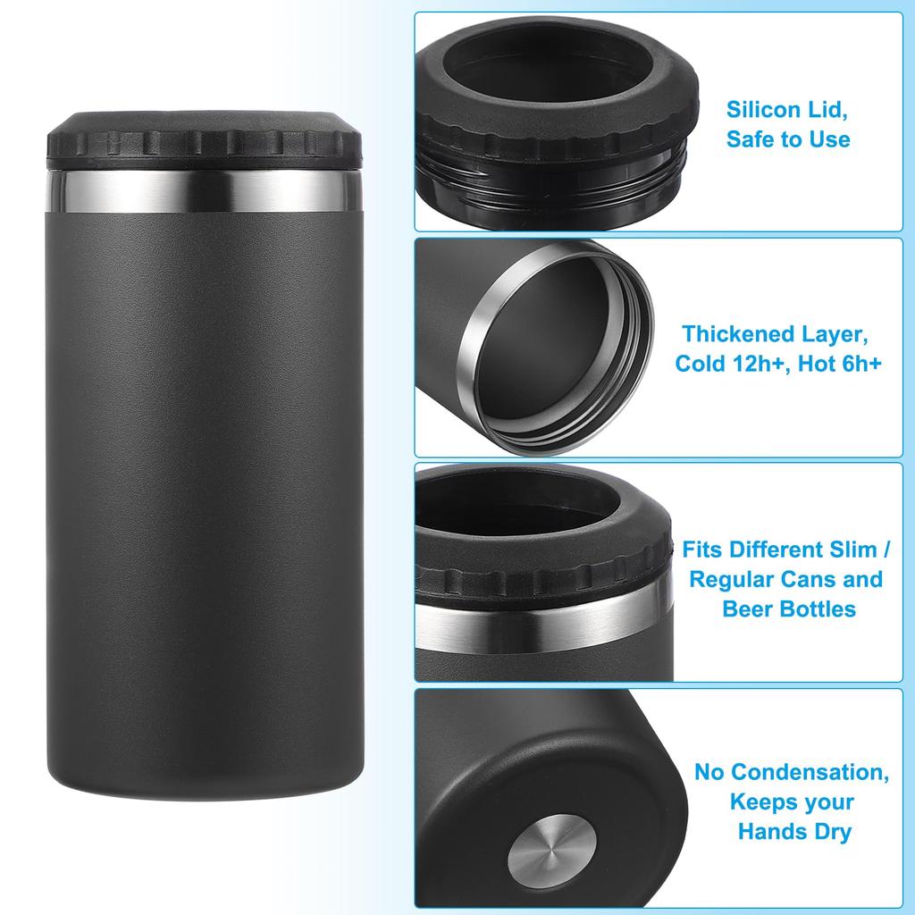 PATIKIL Slim Can 16oz Skinny Can Insulated Beer Sleeve Beverage Holder for Regular Cans and Black Cooler, Beer, Soda, Coffee, Bottles,