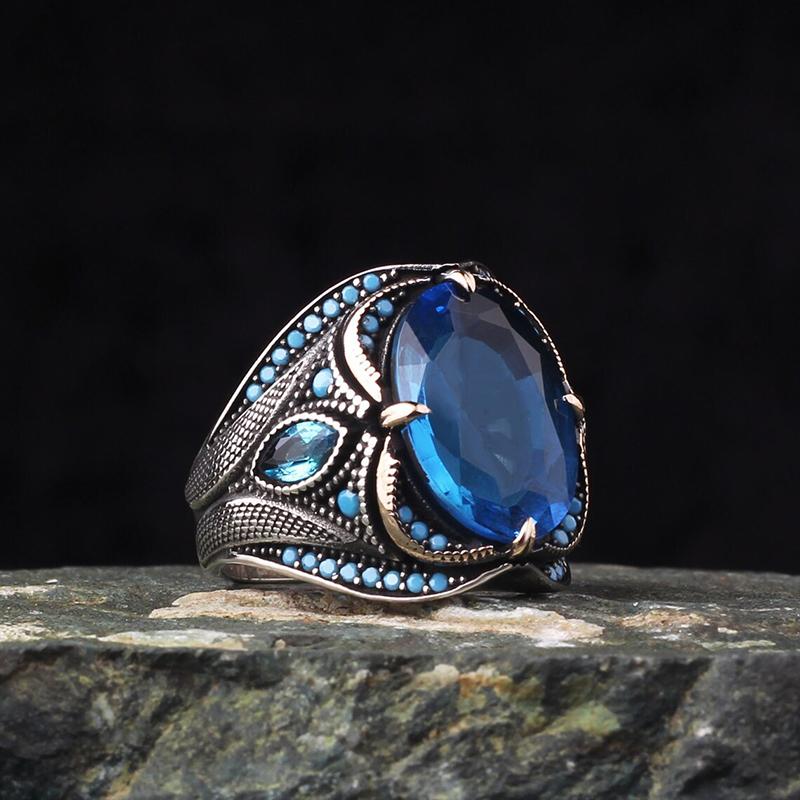 2023 New Zinc Alloy Ring For Men Fashion Trend Blue Zircon Finger Ring Male Party Jewelry