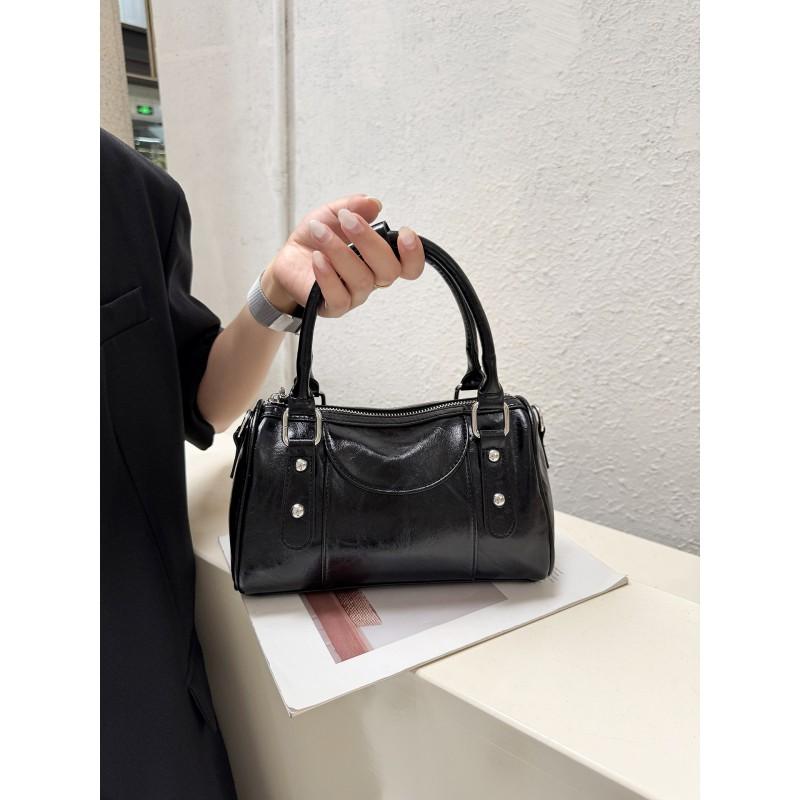 Stylish PU Bowler Bag Women Minimalist Urban Shoulder With Zip Phone Pocket