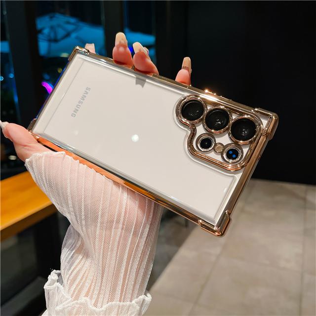 For Samsung Galaxy S25 Ultra Luxury Transparent Plating Frame Phone Case For Samsung S22 S23 S24 Plus A15 A55 Protective Cover