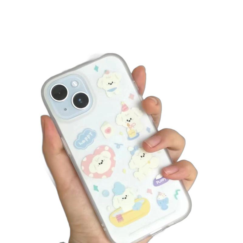 Summer Style iPhone 15 Pro Little White Dog Soft Case, Compatible with 15, 14, 13, Matte Finish, Dessert Design