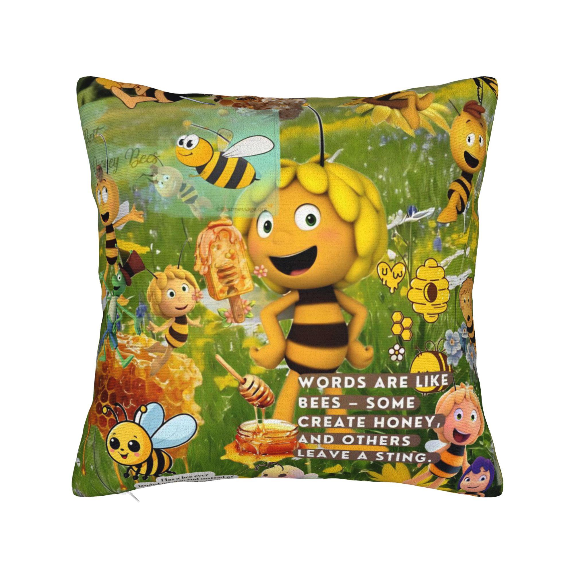 

Maya The Bee With Flowers Cartoon Pillowcase Merch Soft Cushion Cover Gift Throw Pillow Case Cover Home Multi Size 16x16Inch