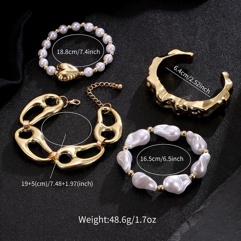 Liquid Metal Geometric Bracelets Set For Women Irregular Imitation Pearls Heart Beaded Bracelets Party Jewelry Gifts