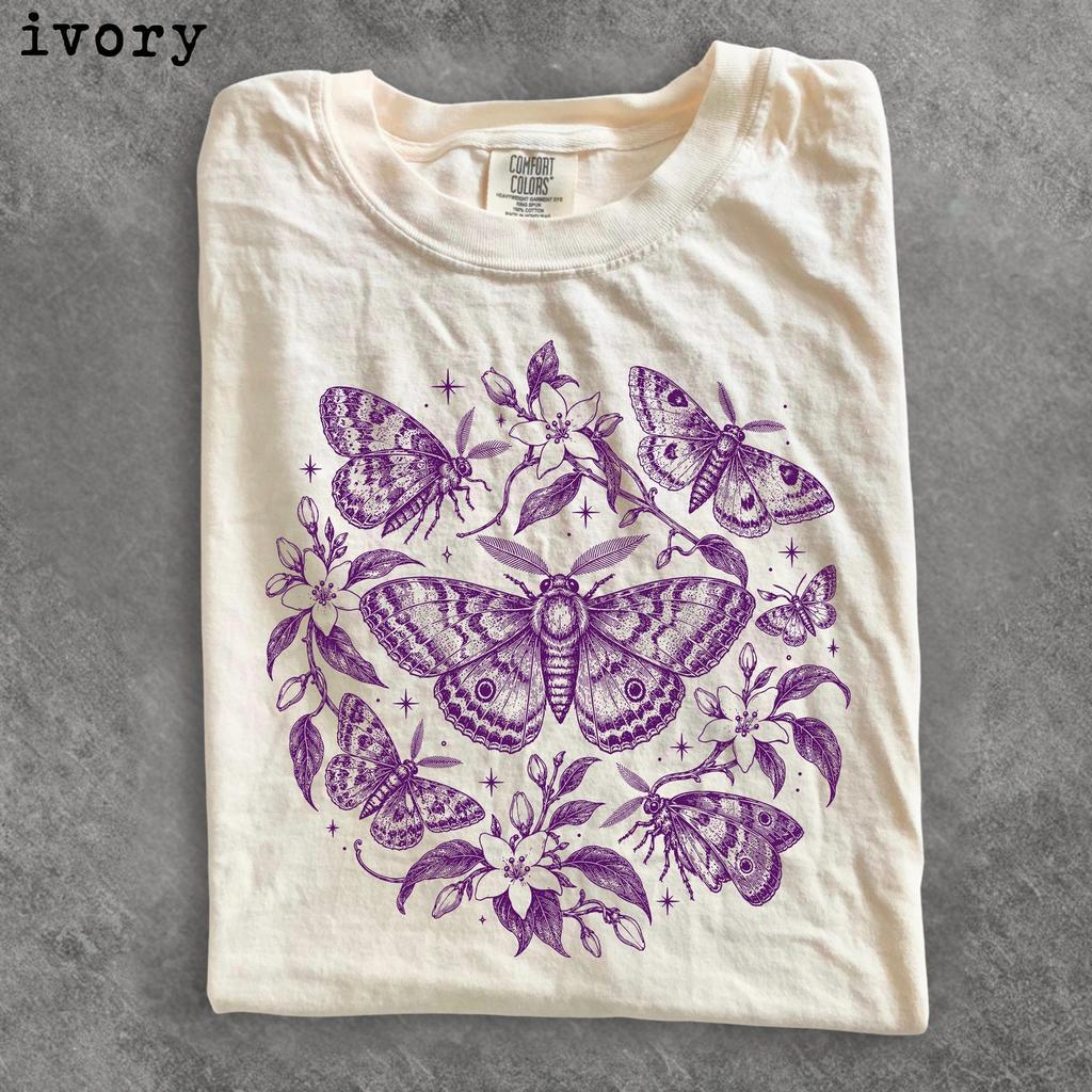 Moth Botanical T-Shirt, Floral Moth Graphic Tee, Nature Lover Gift, Vintage Inspired Shirt, Comfort Colors Shirt