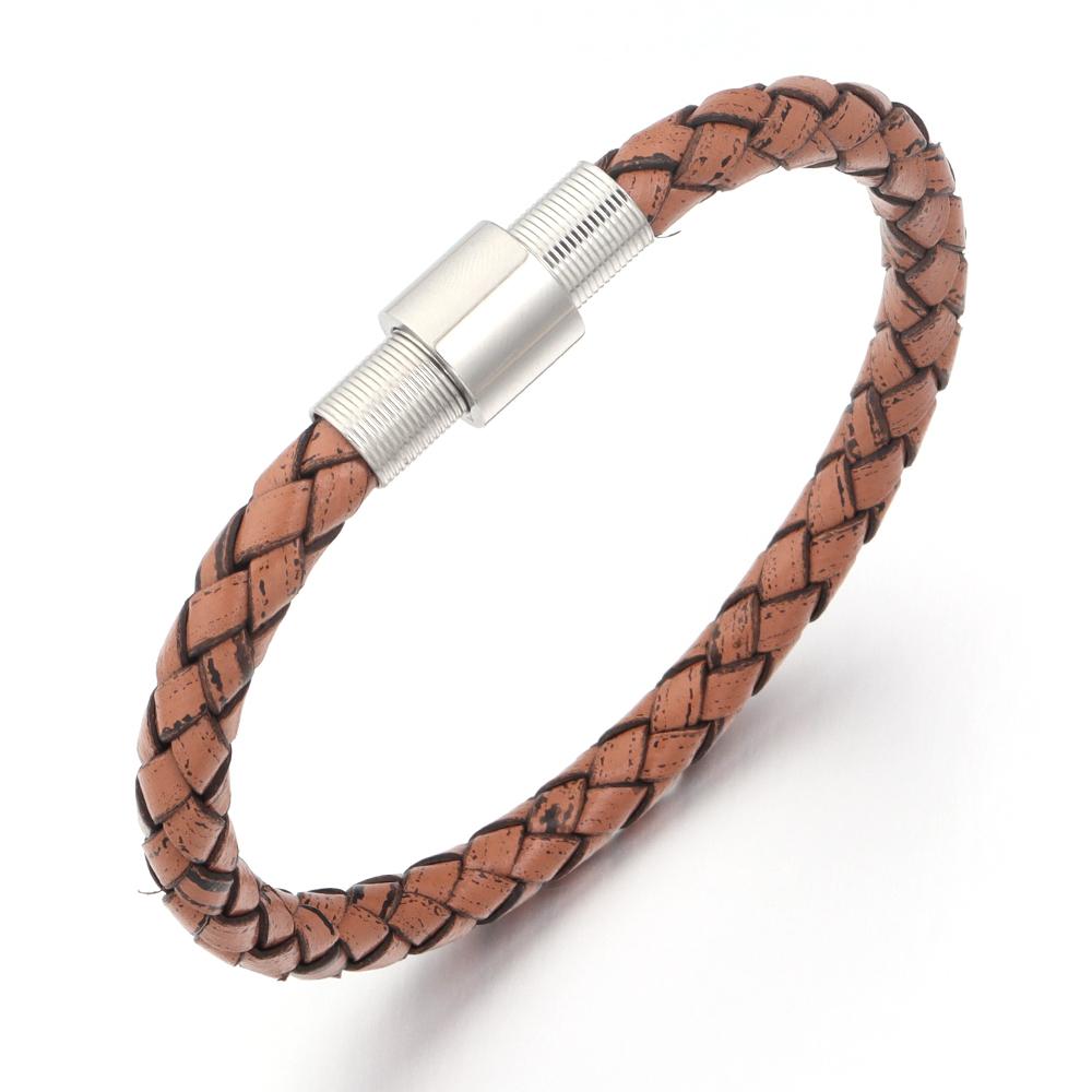 Vintage Leather Bracelet Stainless Steel Magnetic Clasp Braided Cord Rope For Men Fashion Design Simple Handmade Jewelry Gifts