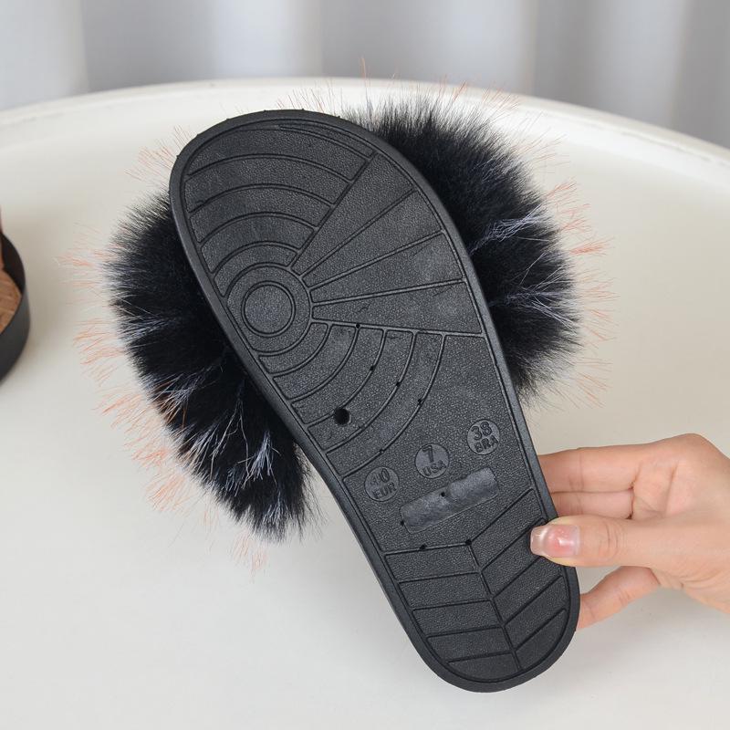 Women's Faux Fur Furry Slippers, Non-Slip Indoor/Outdoor
