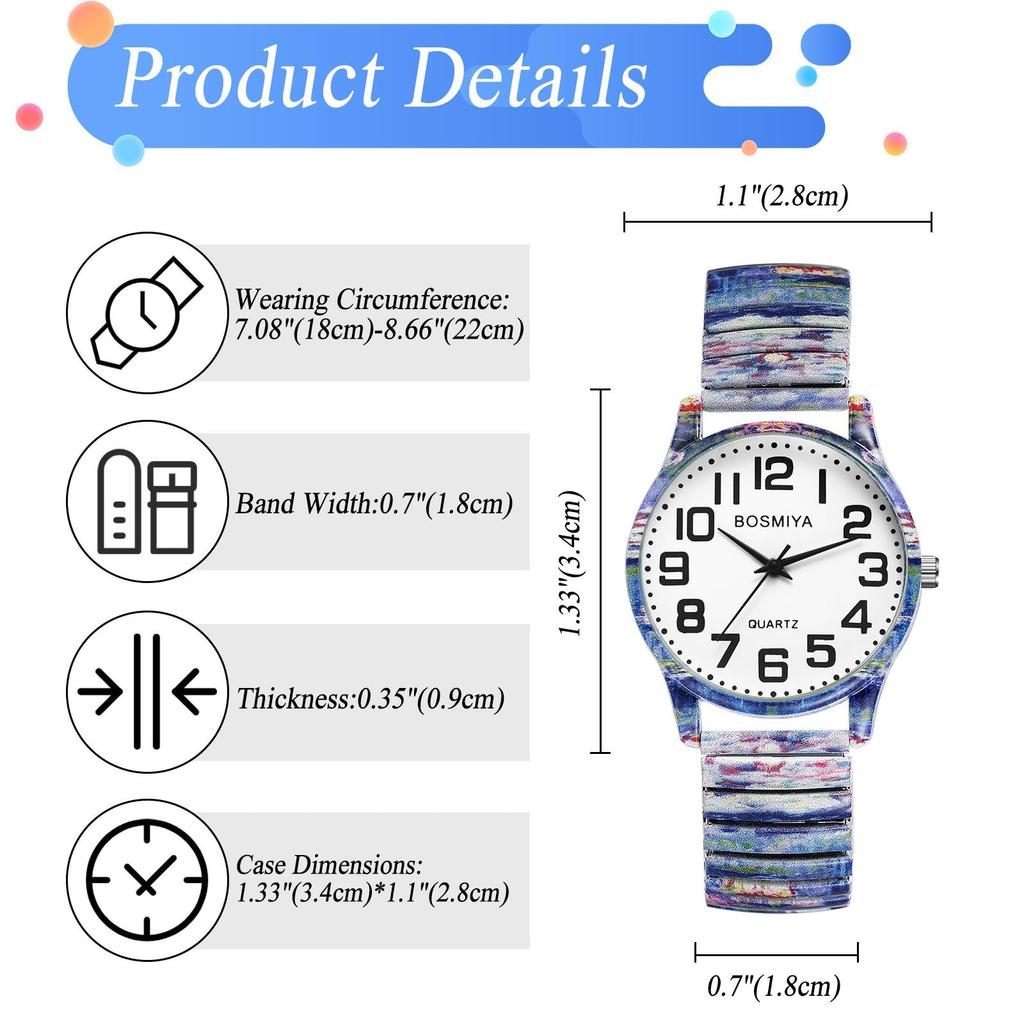 Uhr mit flexiblem Edelstahl, stilvoll, analog, Einheitsgröße, Quarz, Berühmtes Gemälde, Modeaccessoire, Perfektes Geschenk für den Tag, Damenarmband, Stahl,