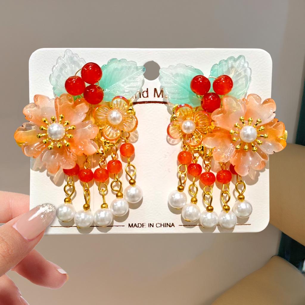 Mid-Autumn Hanfu Fairy Hair Clip - Women's & Children's Ancient Style Floral Tassel, Sweet Accessory for Girls