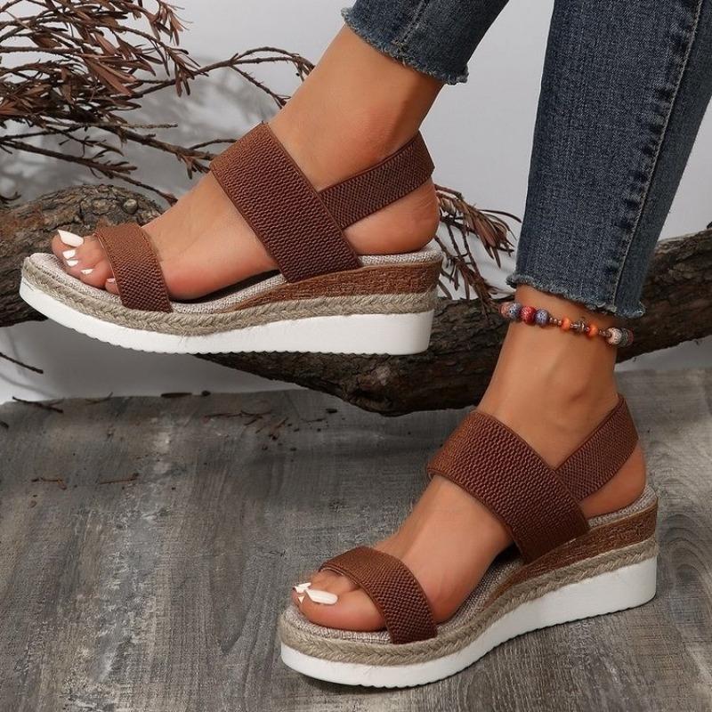 

Large size women s sandals summer new wedge heel casual sandals women s one-word buckle sandals 43 коричневый