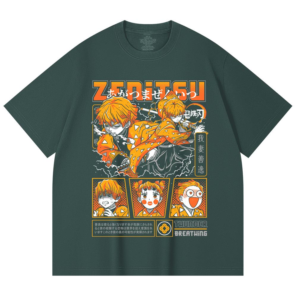 230 Gsm 100% Cotton Demon Slayer V68 Zenitsu Print Unisex Heavy Cotton T Shirt
