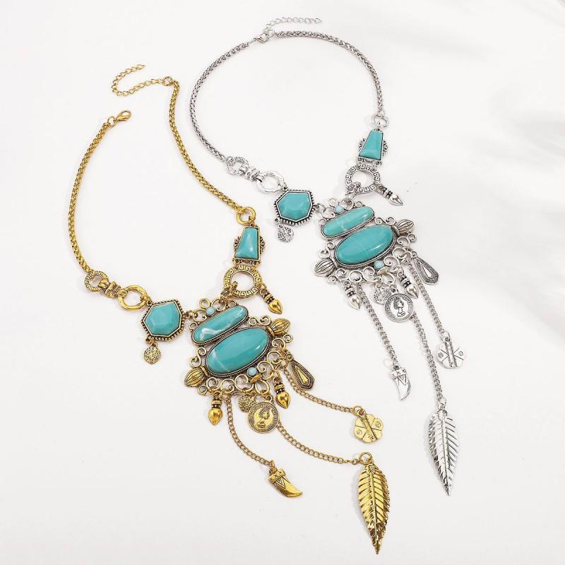 Ethnic Style Turquoise Inlaid Alloy Y-Necklace Vintage Geometric Statement Jewelry