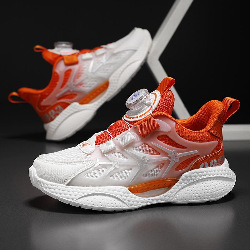 Girls Shoes 2025 New Summer Rotating Button Children's Sports Shoes Mesh Breathable Medium and Older Children's Girls Mesh Shoes