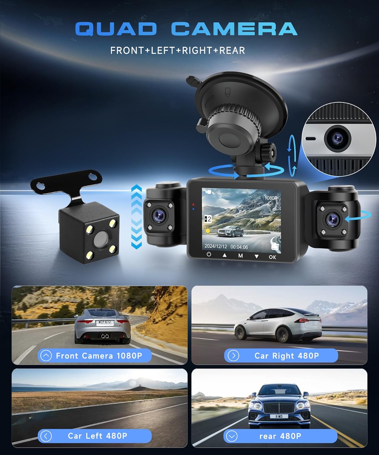 

4 Channel 1080P Car Camera 360° View with 2.4 IPS Screen, Parking Monitor, Night Vision, G-Sensor United States