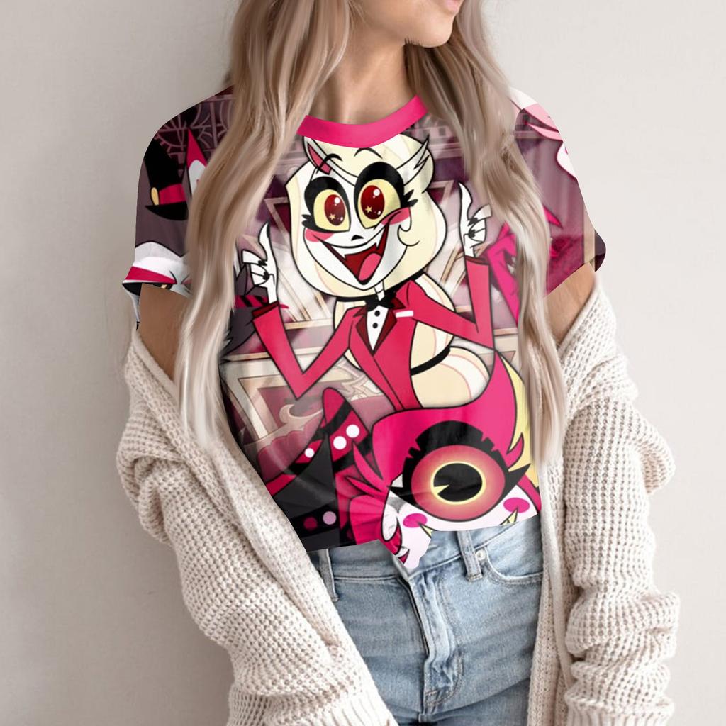 Damenmode, lässig, bedruckt, kurzärmelig, Rundhalspullover