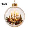 Transparent Christmas Tree Decor 3D Acrylic Faux Crystal Ball Ornament, Lighted Reindeer Sleigh Luminous Ornaments Snow Scene Hanging for Tree,