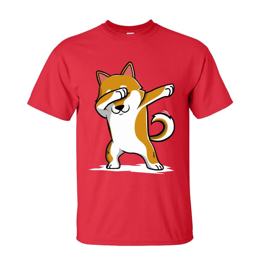 Funny Men's T-Shirt Shiba Inu Dabbing Tops Tees Discount Crew Neck Dance Tshirt Short Sleeve Cotton Casual T Shirt Wholesale