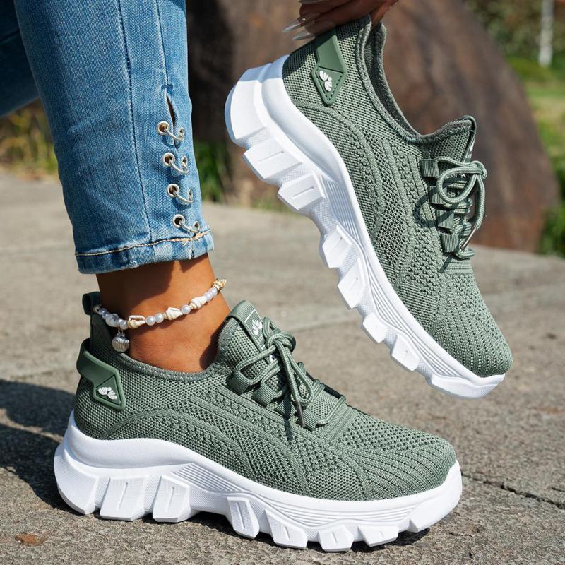 Spring Women Shoes Orange Sneakers Woman Knitted Shoes Breathable Mesh Ladies Casual Shoes Platform Lace-up Soft Thick Sole